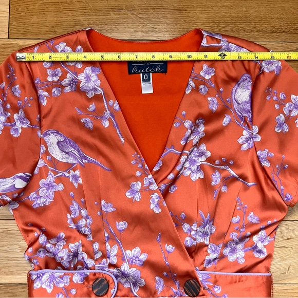 ModCloth Hutch Anthropologie Orange with Purple Floral Wrap Dress Size 0 - Picture 2 of 10